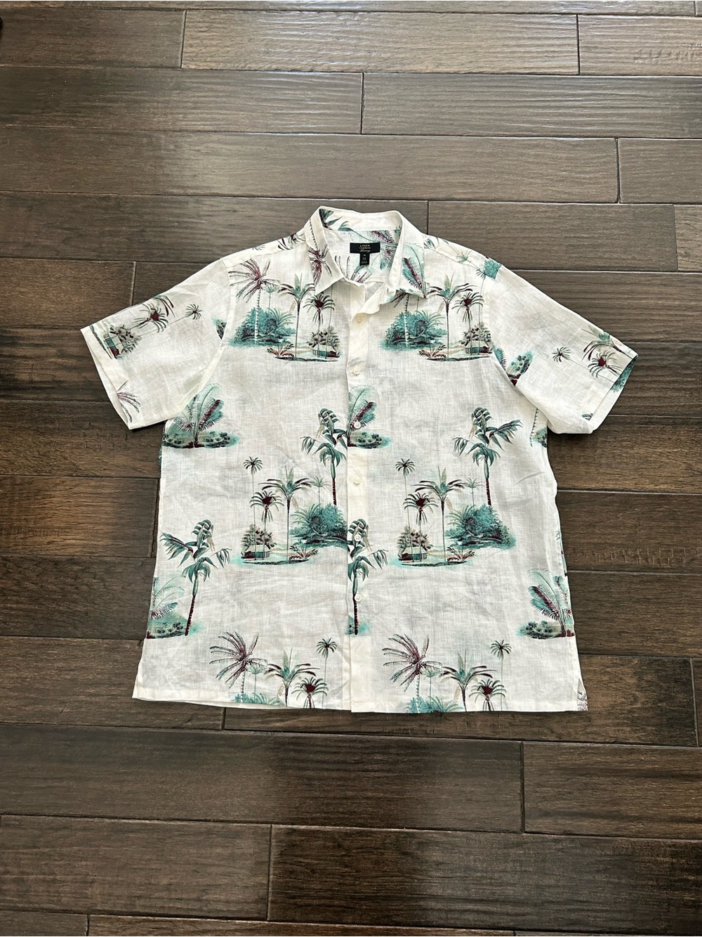 Club Room Linen Men's XL Aloha Shirt Palm Tree Tropical Green Cream